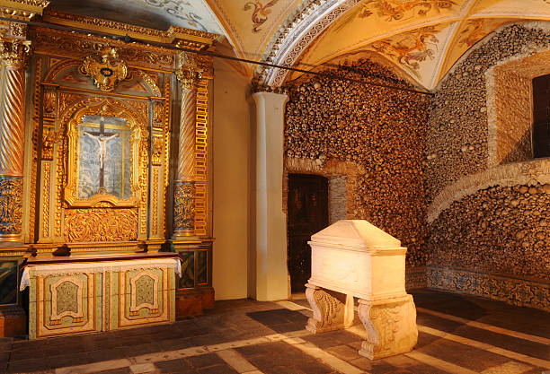 Chapel of Bones Chapel of Human bones in Evora Portugal chapel stock pictures, royalty-free photos & images