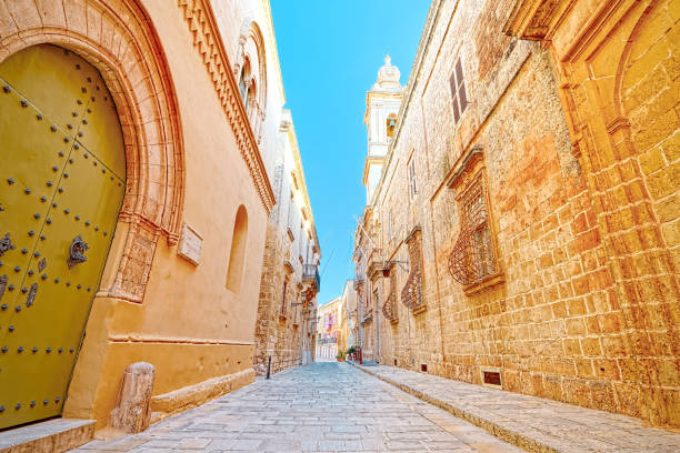 Characteristic alley of Ir-Rabat, Gozo, Malta stock photo