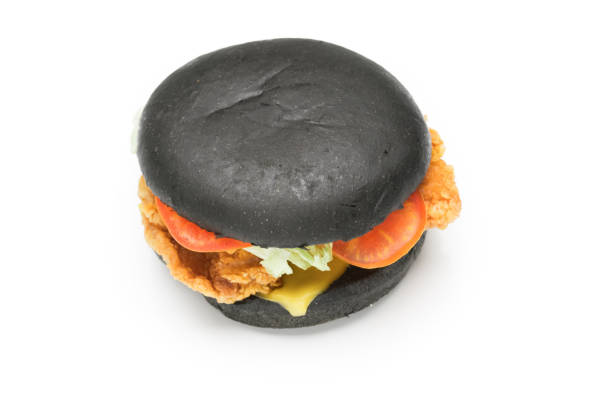 charcoal bread pork burger stock photo