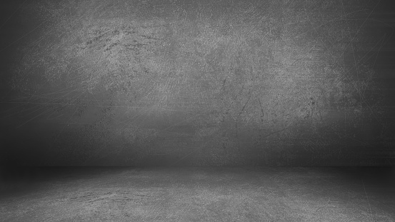 Charcoal Gray Grunge Cement Wall and Floor Studio Room Space Product Display Background Template