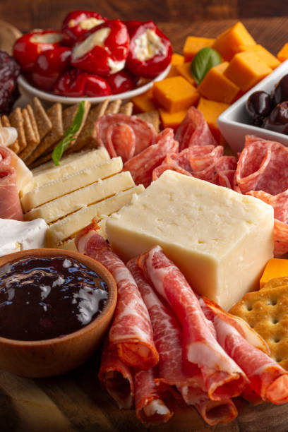 A Charcuterie Board on a Wooden Butcher Block stock photo