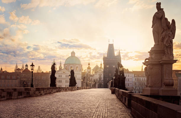 Charles Bridge in morning sun, Prague Czech Republic. Prague landmarks Charles Bridge in morning sun, Prague Czech Republic. Prague landmarks vltava river stock pictures, royalty-free photos & images