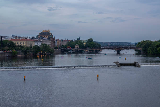 Charles Bridge that crosses the Vltava river in Prague, Czech Republic. stock photo