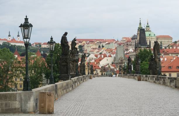 Charles Bridge with Hradcany in Prague Czech Republic stock photo