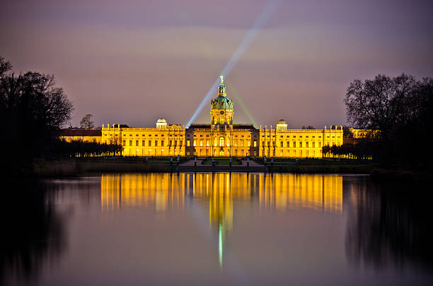 Charlottenburg palace in the night, Berlin, Germany stock photo