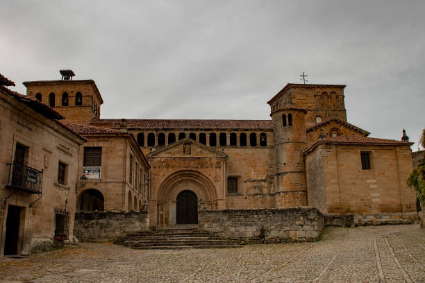 Charming landscapes of Cantabria Santillana del Mar - Romanic Collegiate Church of Santa Juliana romanesque stock pictures, royalty-free photos & images