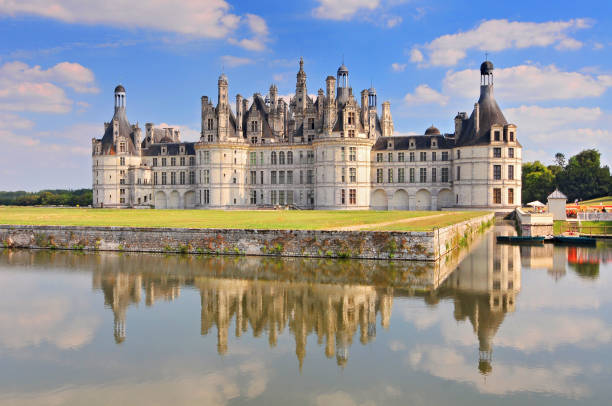 Chateau de Chambord royal medieval french castle. Loire Valley France Europe. Unesco heritage site. stock photo