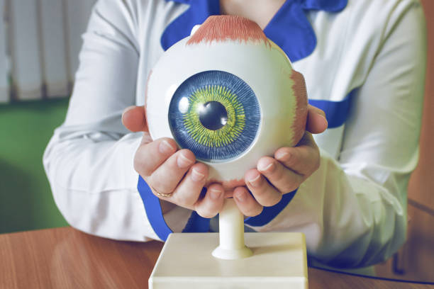 Checking eyesight in a clinic of the future stock photo