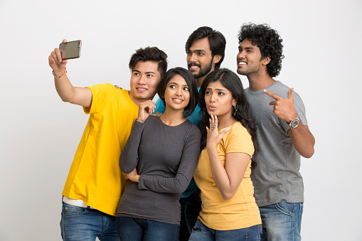 Cheerful Group Of Indian Young Friends Taking Selfie Stock Photo ...