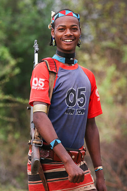 Cheerful Young Man From Banna Tribe stock photo