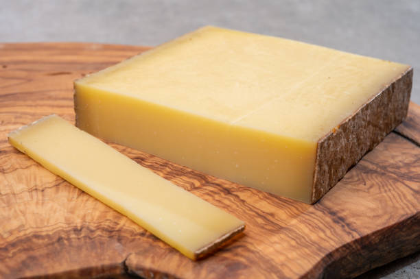 Cheese collection, French cheese comte made from cow milk in region Franche-Comte in France stock photo