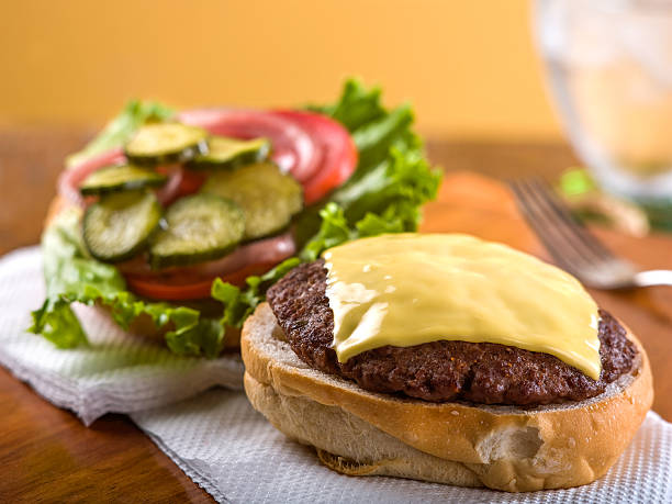 Cheeseburger, open face stock photo