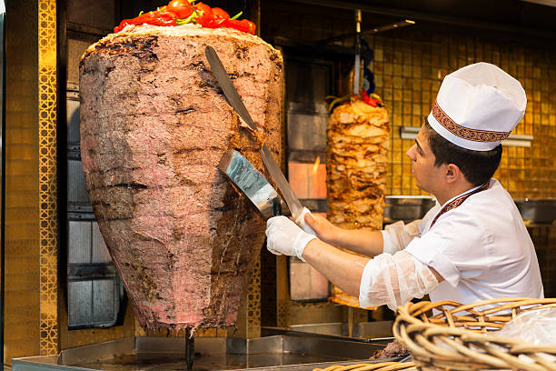 chef preparing kebabs for sale - istiklal caddesi bildbanksfoton och bilder