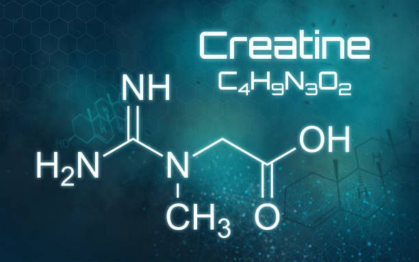 Chemical formula of Creatine on a futuristic background stock photo