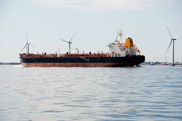 Chemical tanker  leaving the port in Copenhagen, Denmark stock photo
