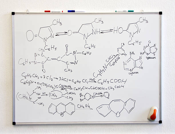 Chemistry science formulas Chemistry science formulas on white board whiteboard visual aid stock pictures, royalty-free photos & images