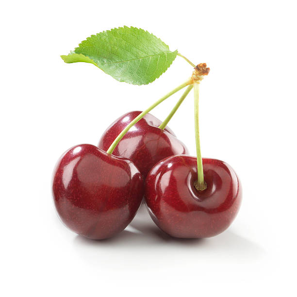 Cherry trio with stem and Leaf The file includes a excellent clipping path, so it's easy to work with these professionally retouched high quality image. Need some more Fruits & Berrys? cherry stock pictures, royalty-free photos & images