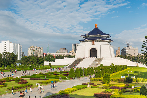 Horizontal color image of the famous Chiang Kai-Shek Memorial Hall in Taipei, Taiwan.