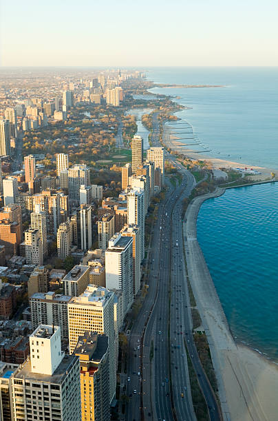 Chicago Lakefront at Sunset stock photo