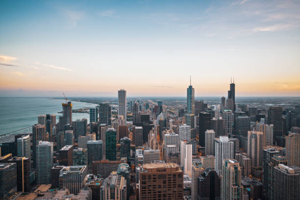 Chicago Skyline aerial view stock photo