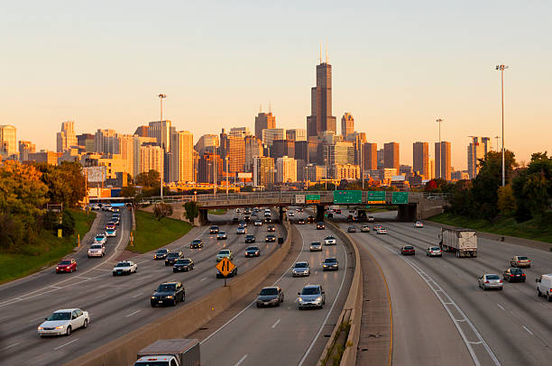 Chicago Traffic at Sunset stock photo