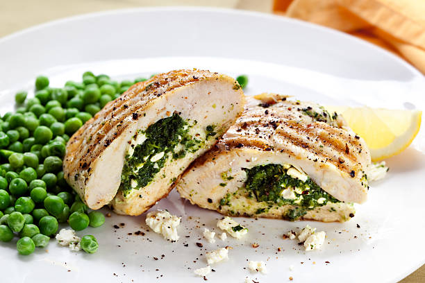 Chicken Breasts Stuffed with Spinach and Feta stock photo