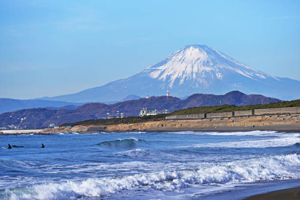Chigasaki Beach and Mount Fuji Chigasaki Beach and Mount Fuji chigasaki stock pictures, royalty-free photos & images