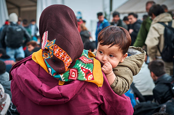 Children refugees stock photo