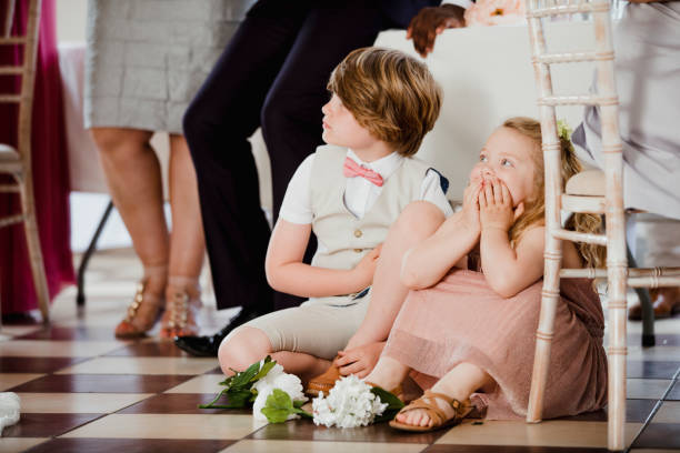 Children Watching at a Wedding stock photo