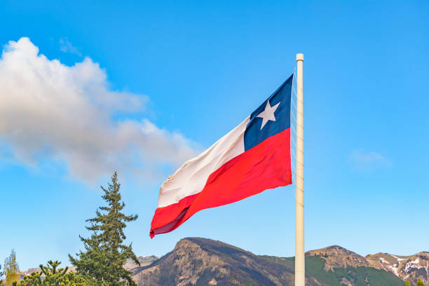 Chille Flag, Coyahique, Chile stock photo