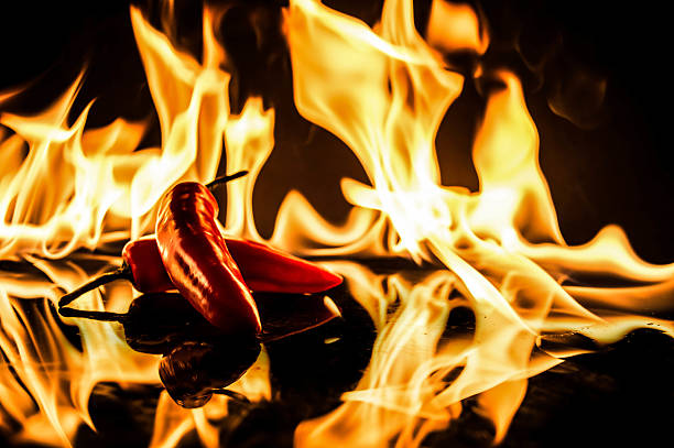 chilli flames stock photo