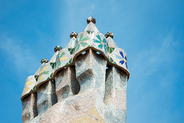 Chimneys detail from roof of La Pedrera or Casa Mila Barcelona, Spain - March 11, 2014: Chimneys on the roof of La Pedrera or Casa Mila designed by Antoni Gaudi, on March 11, 2014 in Barcelona, Spain. La Pedrera was built in 1906-1910.  casa mil�� stock pictures, royalty-free photos & images