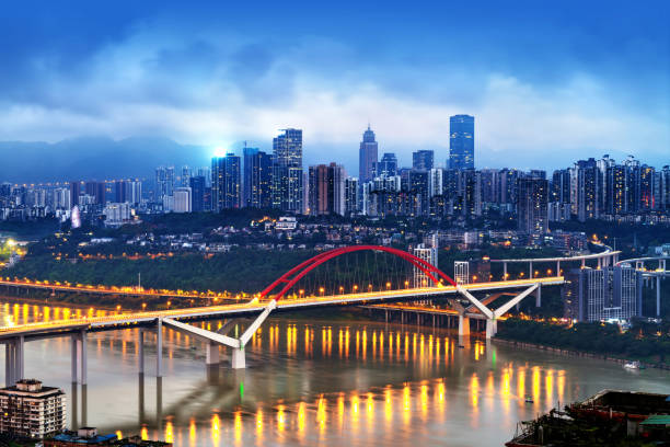Chongqing architectural scenery and rivers and sky at night