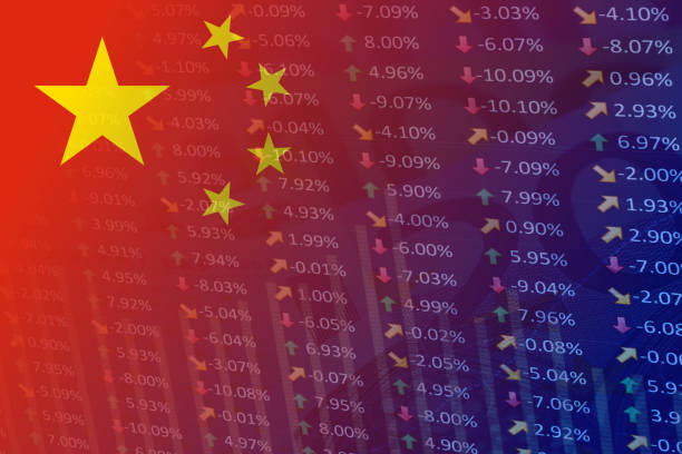 china flag with indicators and chart stock photo