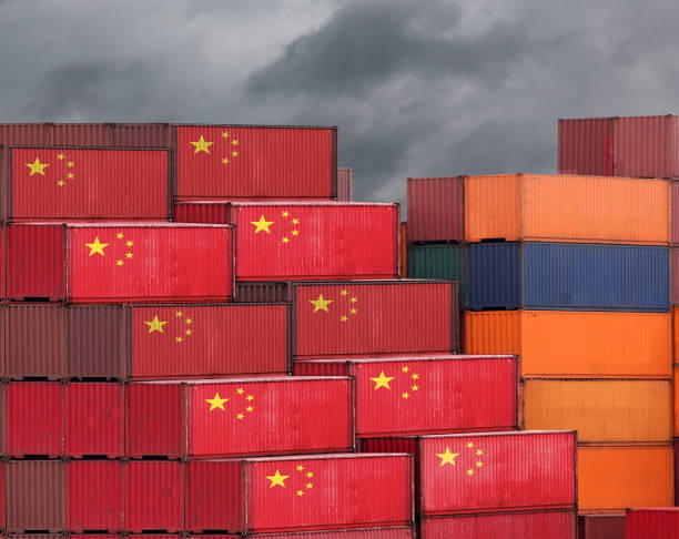 China USA trade war tariff cargo container export import shipping stock photo