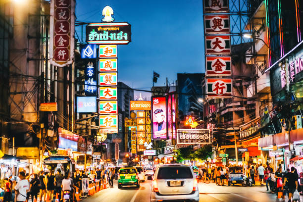 Chinatown night view in Bangkok stock photo
