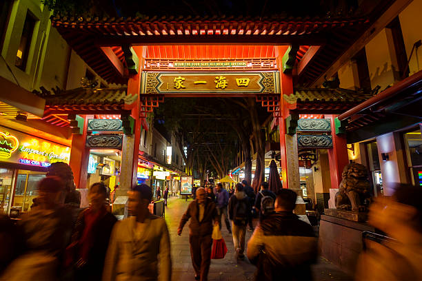 Chinatown Sydney Sydney, Australia - July 17, 2014: People around bustling Dixon St in Haymarket at night. The area is Sydney's de facto Chinatown district. chinatown stock pictures, royalty-free photos & images