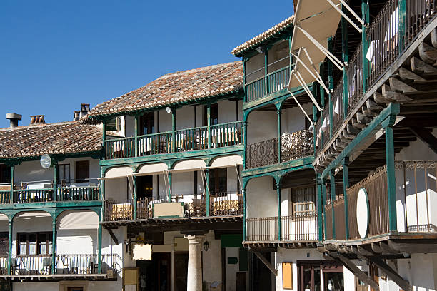 Chinchon - Balcony houses, detail of Plaza Mayor, Spain stock photo