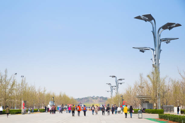 Chinese begin to come out enjoy spring in Olympic Park after two months lockdown stock photo