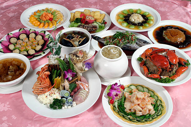 Chinese food Chinese food for wedding party. taiwan food prawn snack stock pictures, royalty-free photos & images