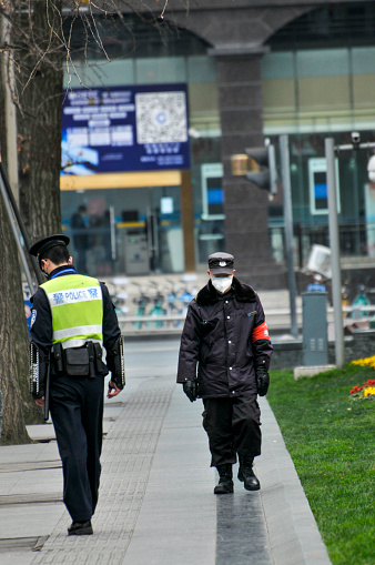Chinese Polices Wearing Masks Are On Duty In The Tianfu Square Chengdu ...