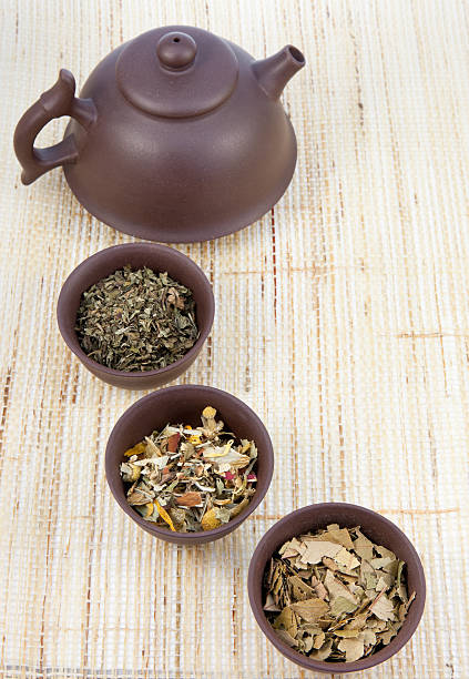 Chinese tea set and herbal teas stock photo