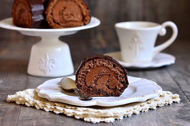 Chocolate biscuit roll with chocolate cream.