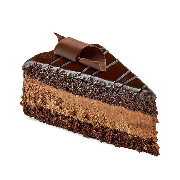 chocolate cake slice - kuchenstück stock-fotos und bilder