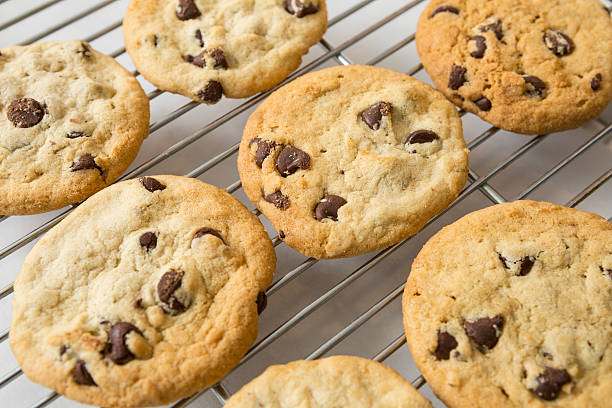 Chocolate Chip cookie and Cooling rack stock photo
