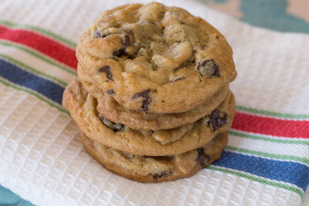 Chocolate Chip Cookies Stack of homemade chocolate chip cookies chewy stock pictures, royalty-free photos & images
