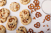 istock Chocolate chip cookies with pretzels 1326004779