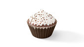 Chocolate Cupcake with Chocolate Chips Sprinkled on Top Isolated 3D-Illustration.