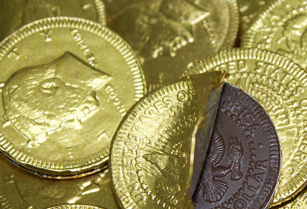 Chocolate Gold Coins stock photo