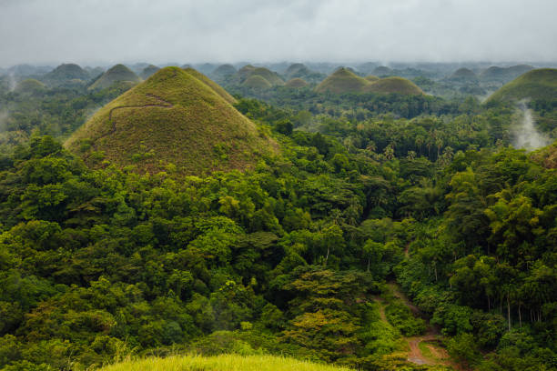 Chocolate Hills in rainy weather, Bohol, Philippines stock photo